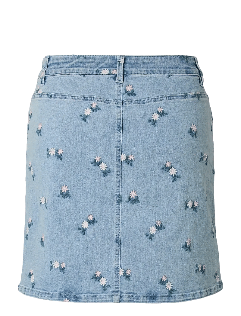 Pieces - PCFLORA HW SHORT DENIM EMB SKIRT NOOS - denimnederdele - light blue denim - 2