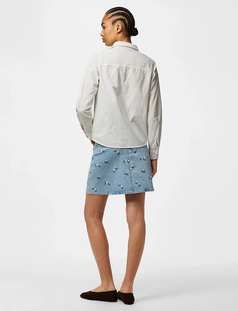 Pieces - PCFLORA HW SHORT DENIM EMB SKIRT NOOS - teksaseelikud - light blue denim - 3