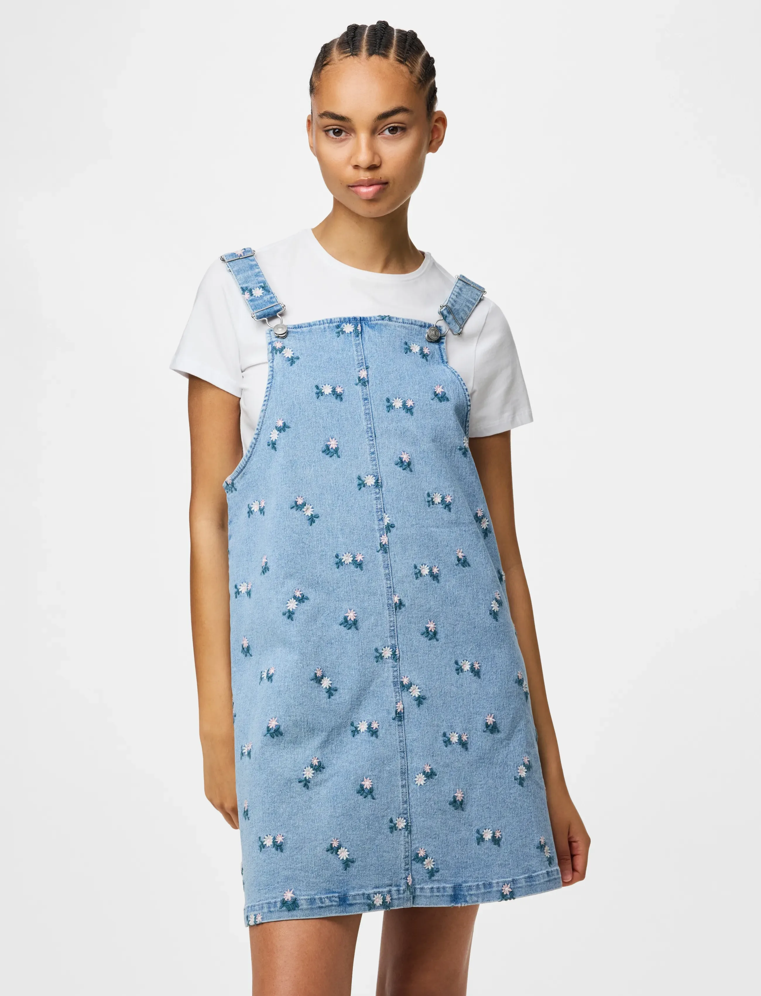 Pieces Pcflora Sl Denim Emb Spencer Dress, XS, Dresses, Blau - Short Frauen