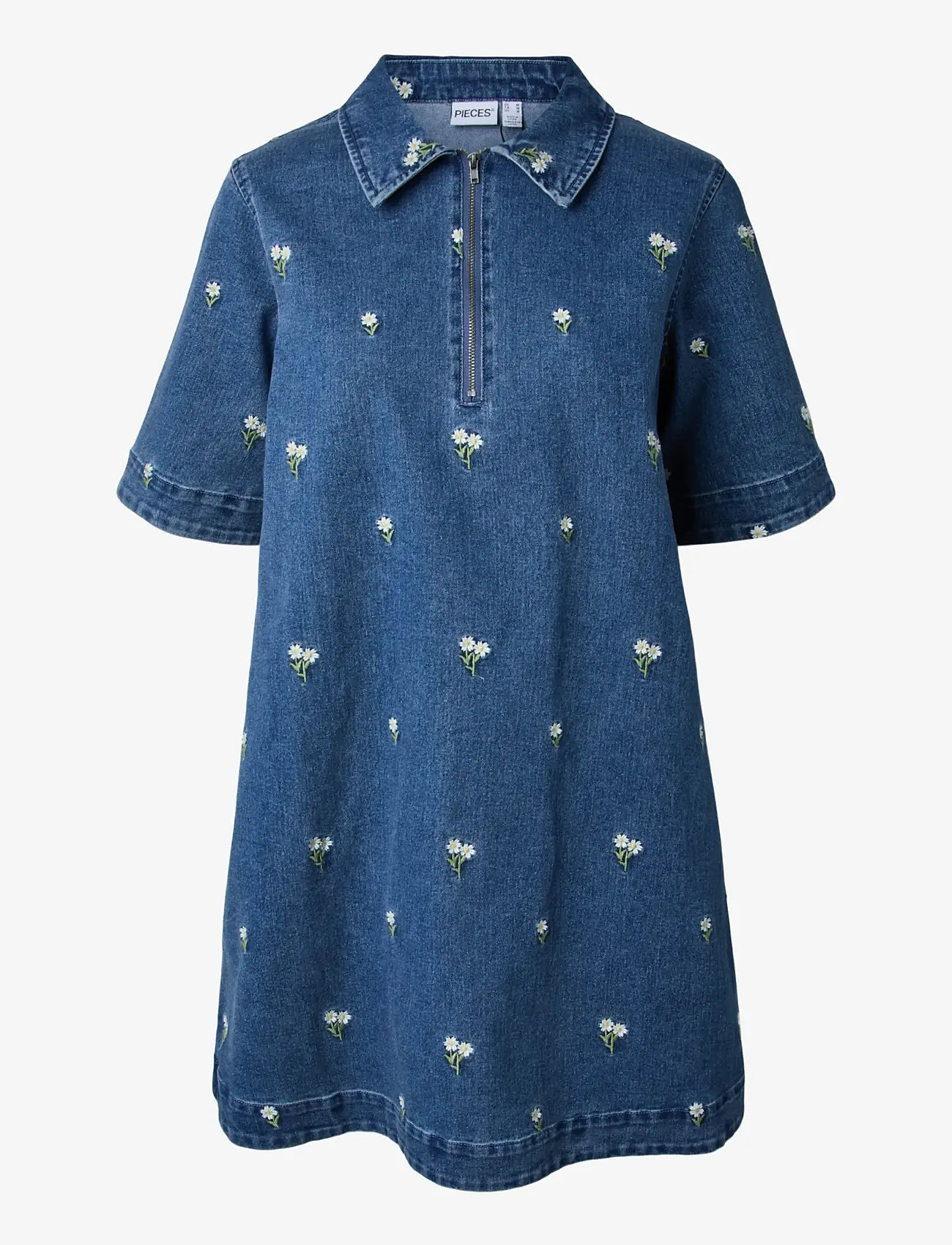 Pieces - PCFLORA SS DENIM EMB DRESS - denim dresses - medium blue denim - 1
