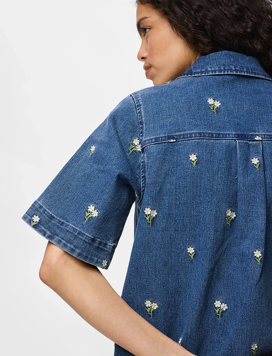 Pieces - PCFLORA SS DENIM EMB DRESS - jeansklänningar - medium blue denim - 5