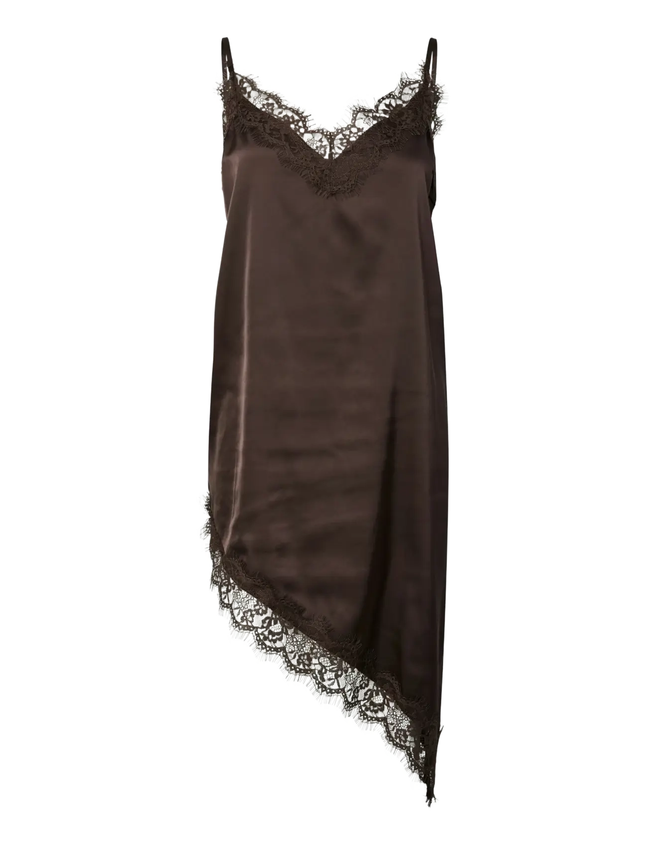 Pieces PCNOMI STRAP SATIN LACE DRESS WVN D2D - Jurken - HOT FUDGE / brown