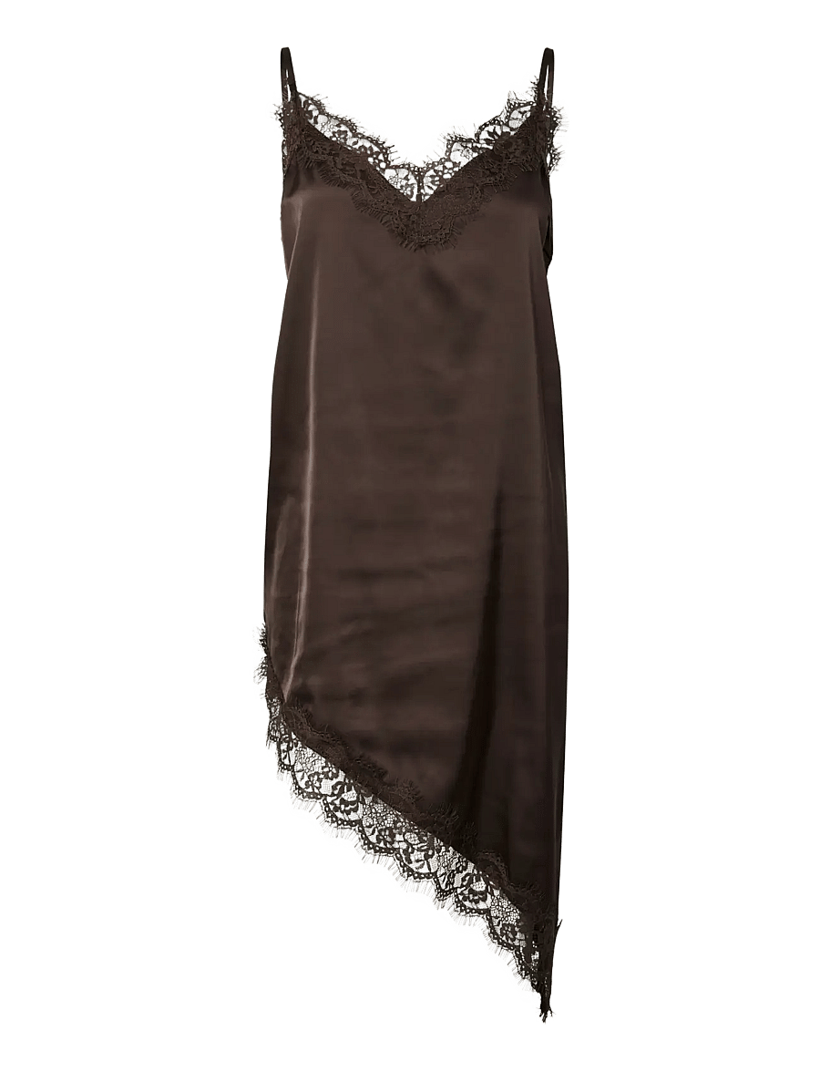 Pieces - PCNOMI STRAP SATIN LACE DRESS WVN D2D - hot fudge - 0