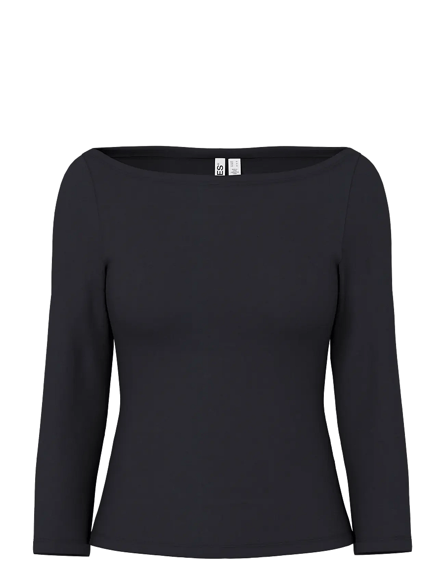 Pieces - PCPHOEBE 3/4 BOATNECK TOP JRS NOOS BC - langärmlige tops - black - 1