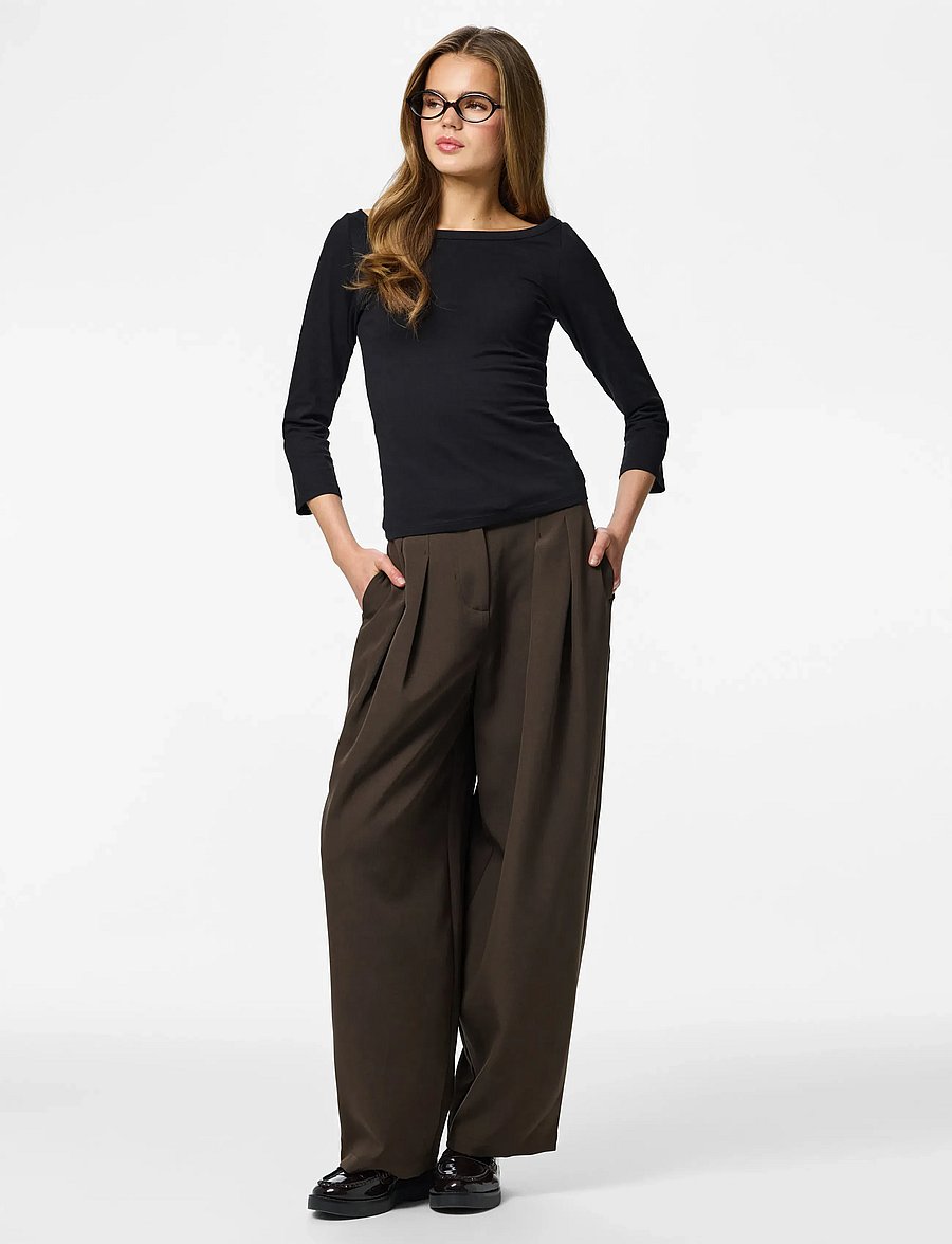 Pieces - PCPHOEBE 3/4 BOATNECK TOP JRS NOOS BC - langärmlige tops - black - 4