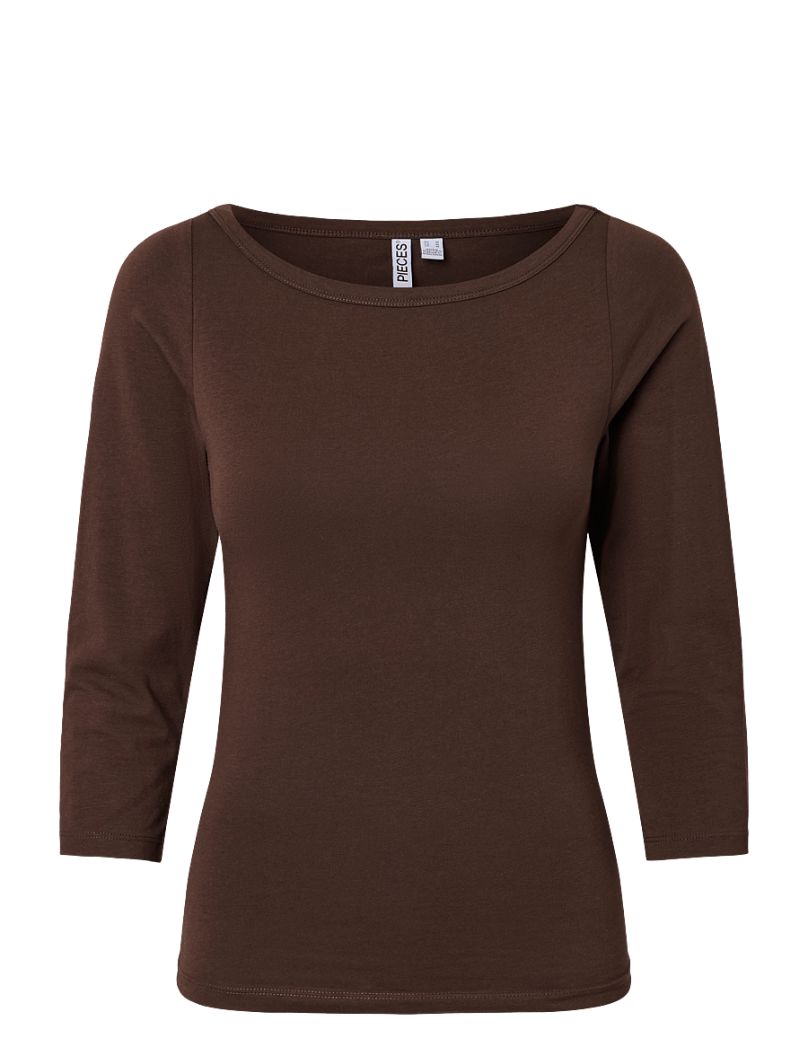 Pieces - PCPHOEBE 3/4 BOATNECK TOP JRS NOOS BC - pikkade varrukatega topid - hot fudge - 1