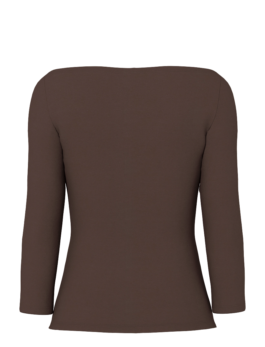 Pieces - PCPHOEBE 3/4 BOATNECK TOP JRS NOOS BC - pikkade varrukatega topid - hot fudge - 2
