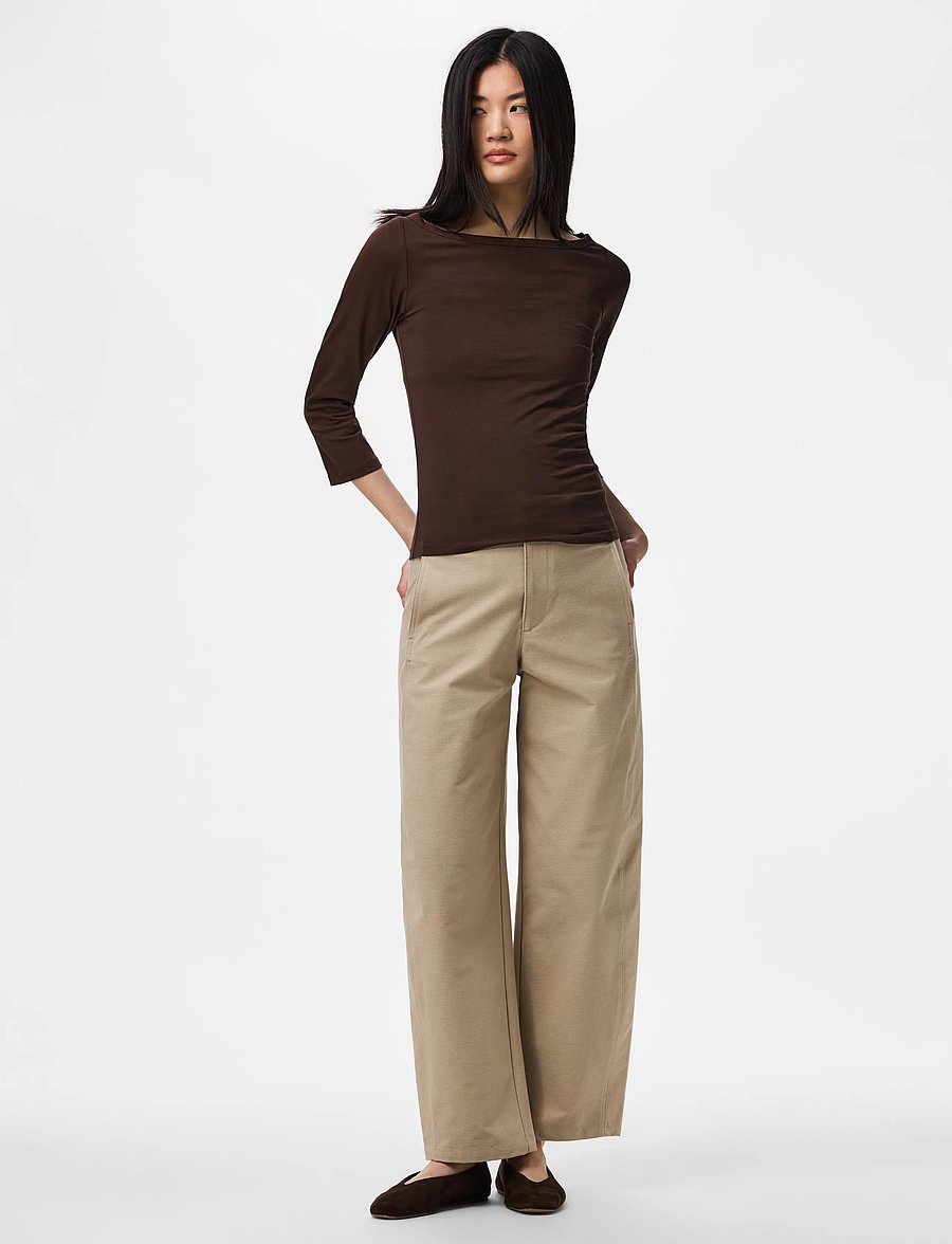 Pieces - PCPHOEBE 3/4 BOATNECK TOP JRS NOOS BC - pikkade varrukatega topid - hot fudge - 4
