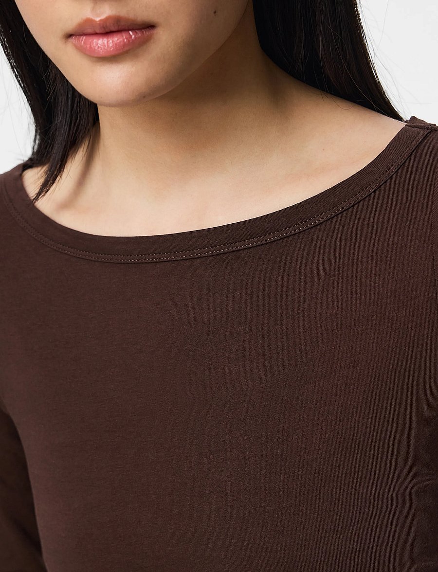 Pieces - PCPHOEBE 3/4 BOATNECK TOP JRS NOOS BC - pikkade varrukatega topid - hot fudge - 5