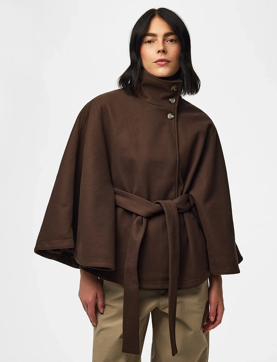 Pieces - PCAIKEN CAPE JACKET W. BELT BC - Õhukesed jakid - hot fudge - 0