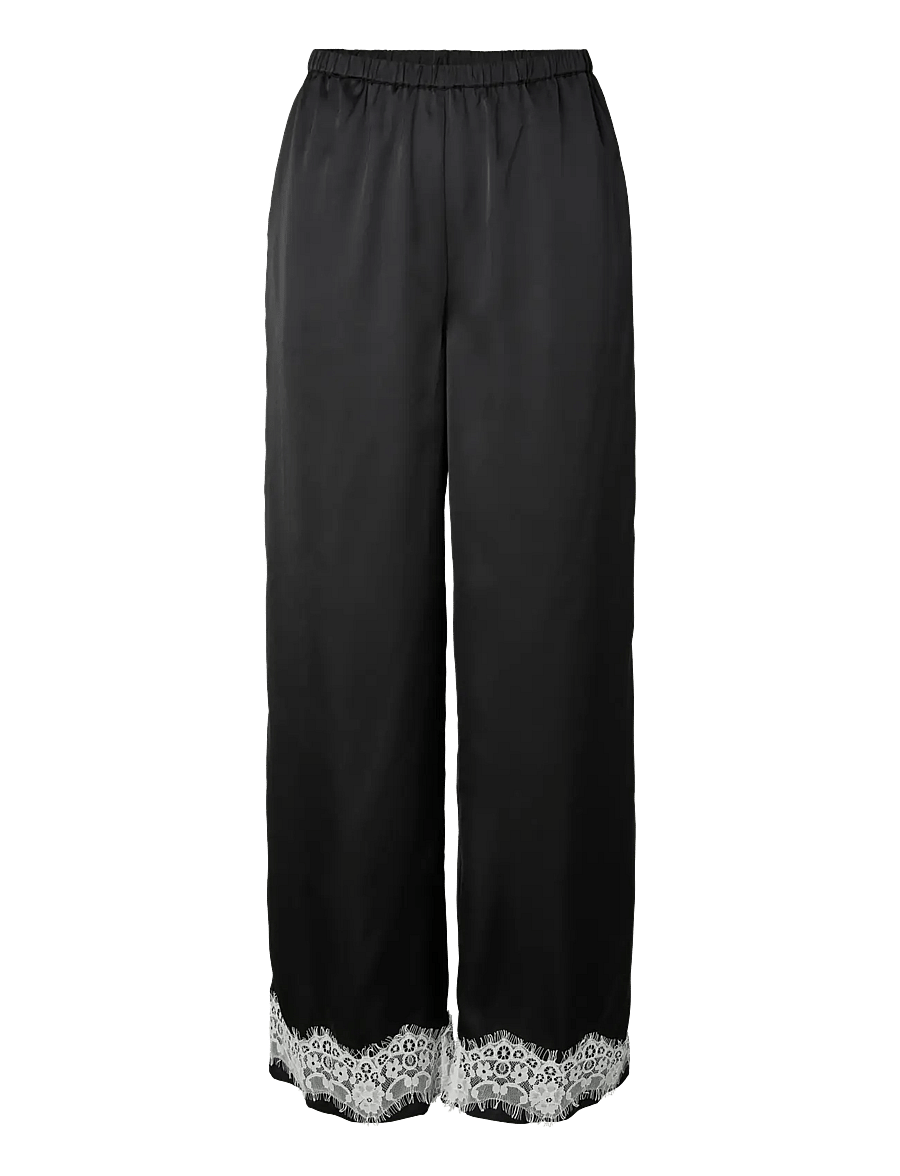 Pieces - PCARIEL HW WIDE LACE PANTS D2D PP - hosen mit weitem bein - black - 1