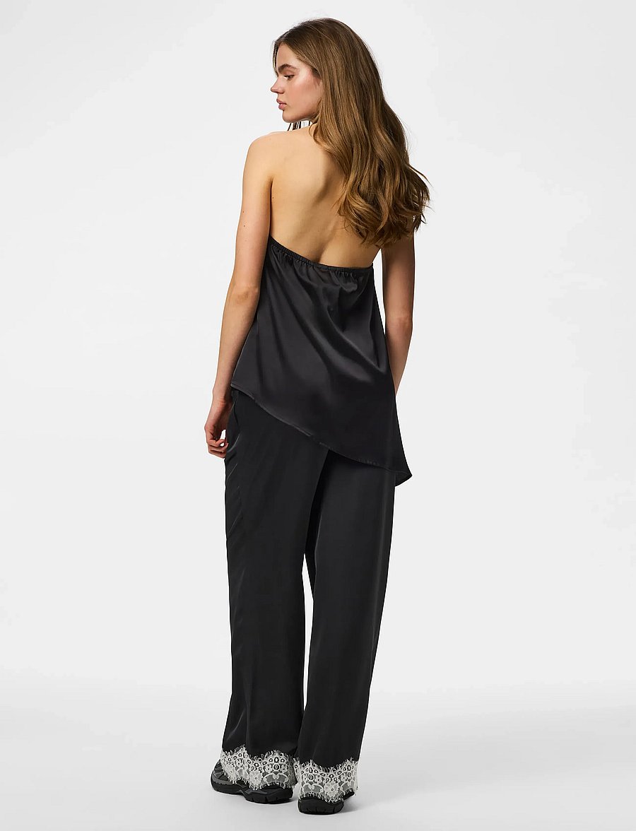 Pieces - PCARIEL HW WIDE LACE PANTS D2D PP - hosen mit weitem bein - black - 3