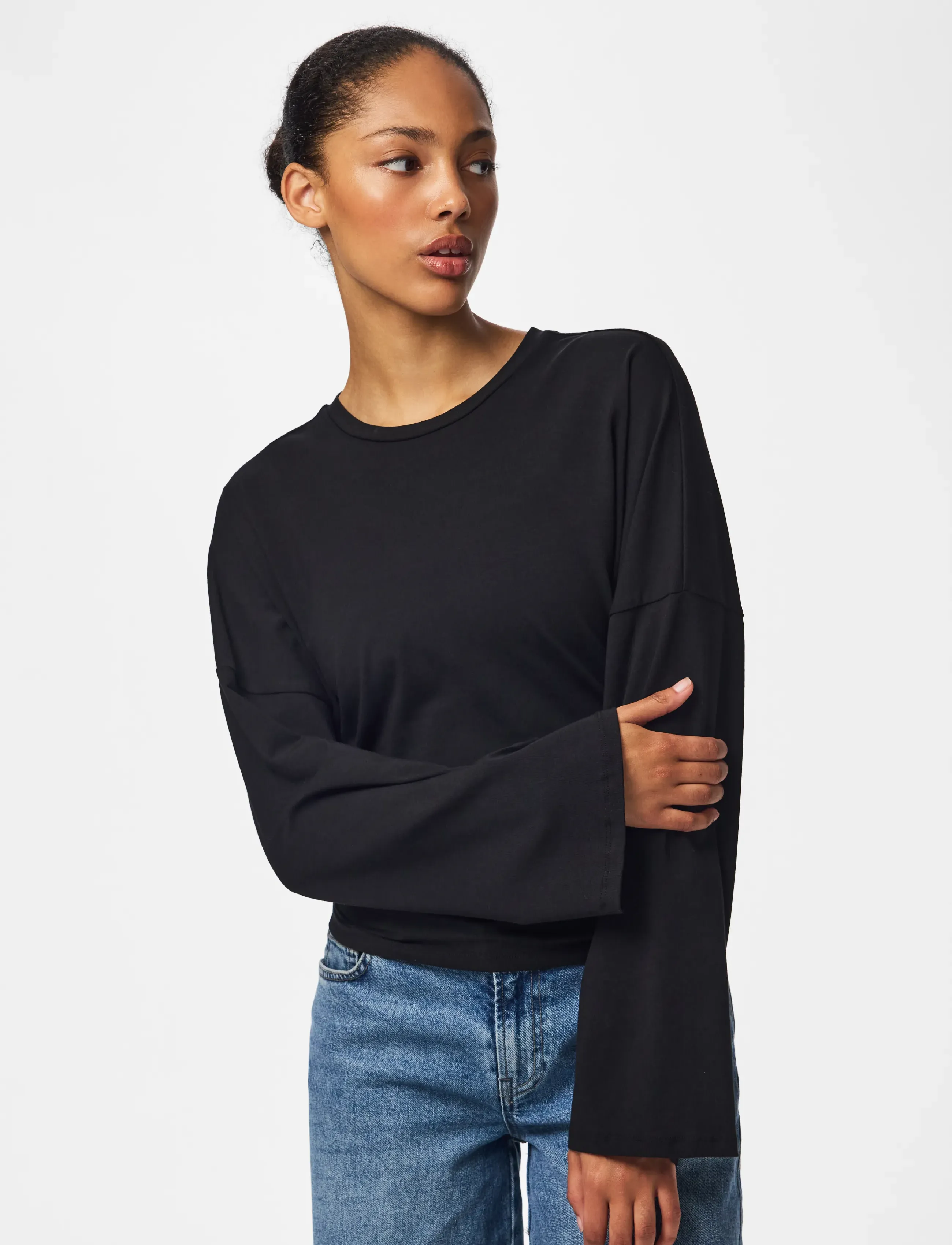 Pieces PCALLI LS O-NECK TOP JRS NOOS - Pieces - BLACK / black