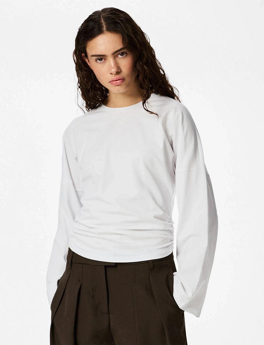 Pieces - PCALLI LS O-NECK TOP JRS NOOS - langärmlige tops - bright white - 0