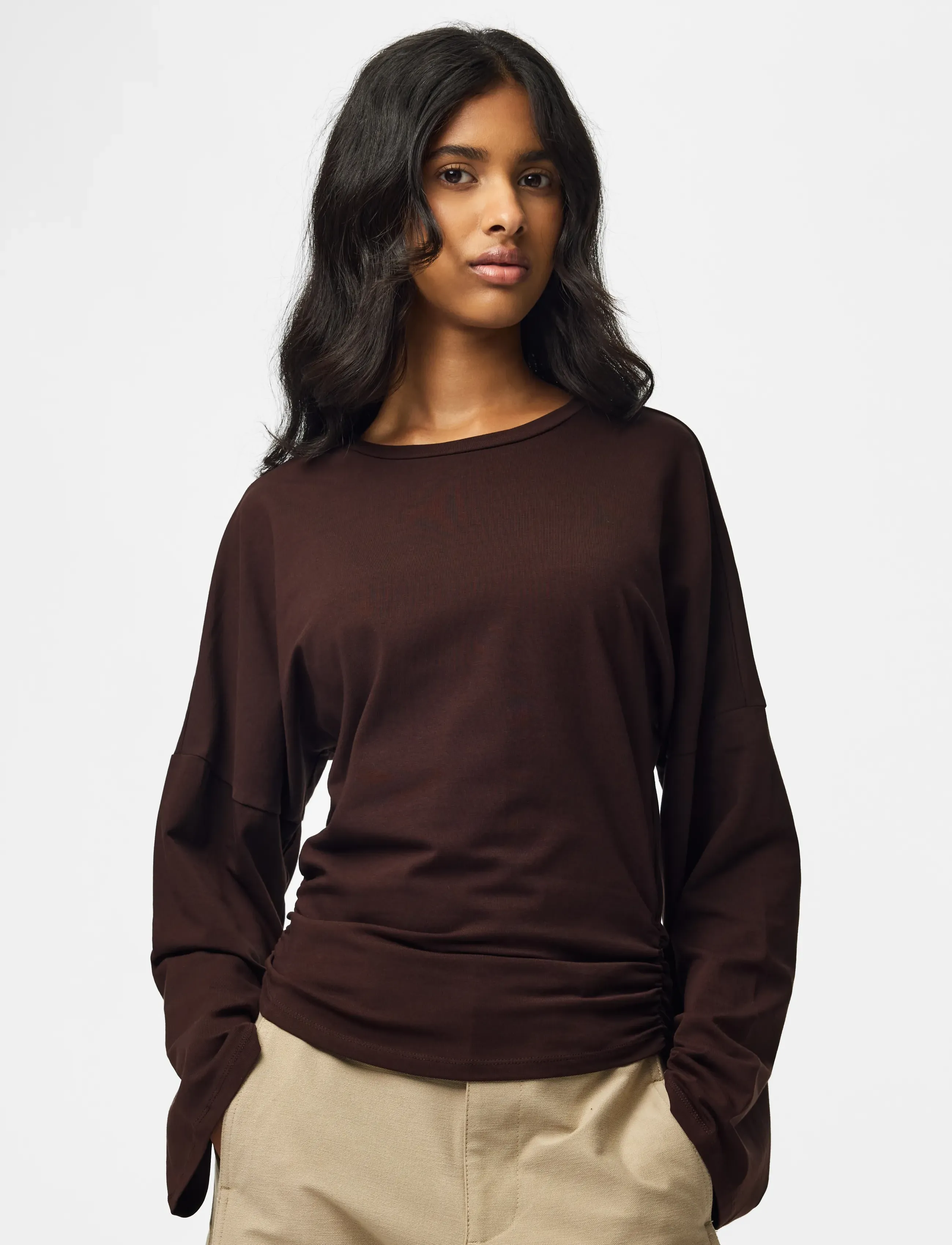 Pieces PCALLI LS O-NECK TOP JRS NOOS - Pieces - CHOCOLATE PLUM / brown