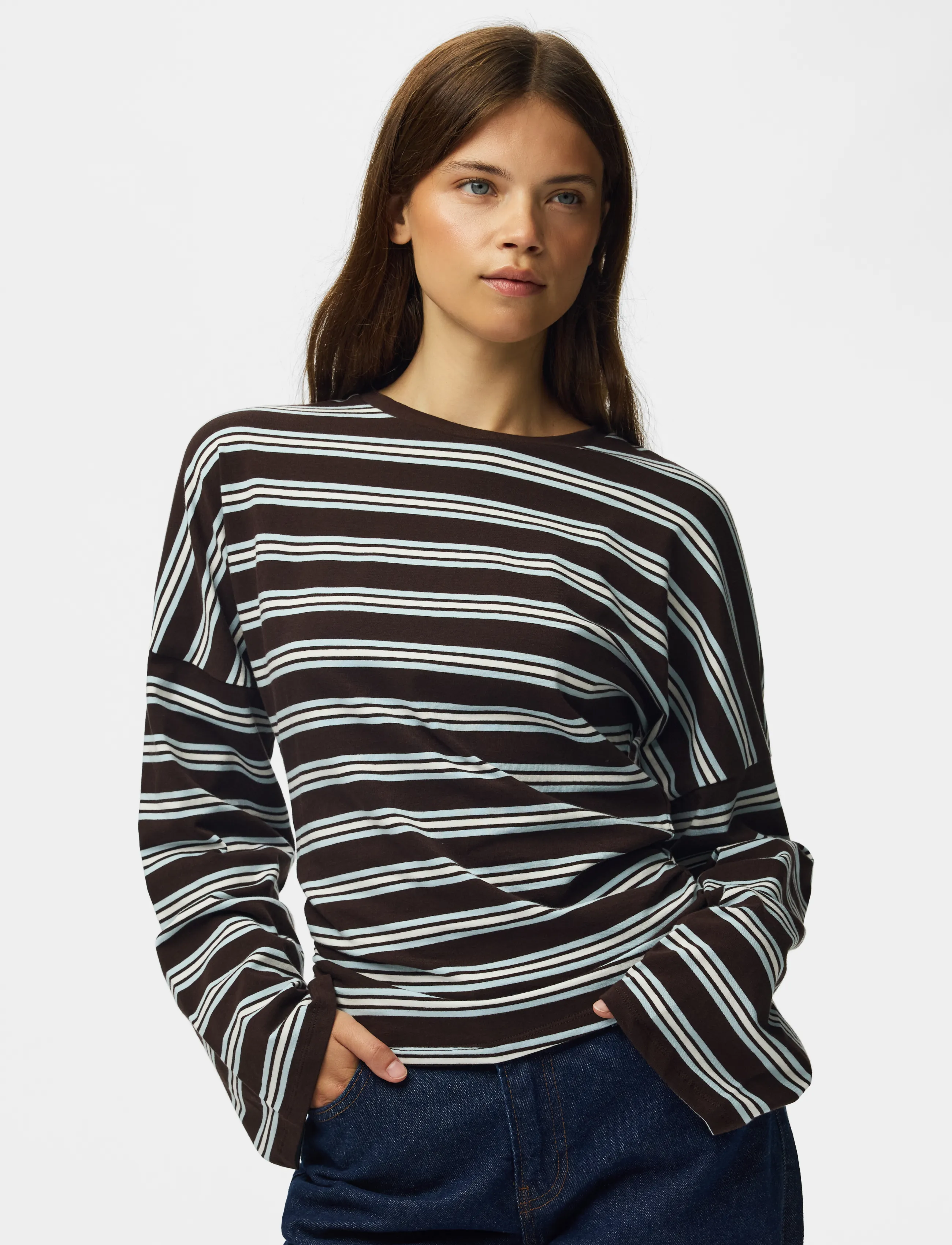 Pieces Pcalli Ls O-Neck Top D2D, XL, Brown, T-Shirts & Toppe > Langærmede, Dame