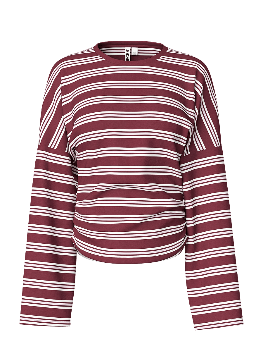 Pieces - PCALLI LS O-NECK TOP JRS NOOS - langerma toppar - windsor wine - 1