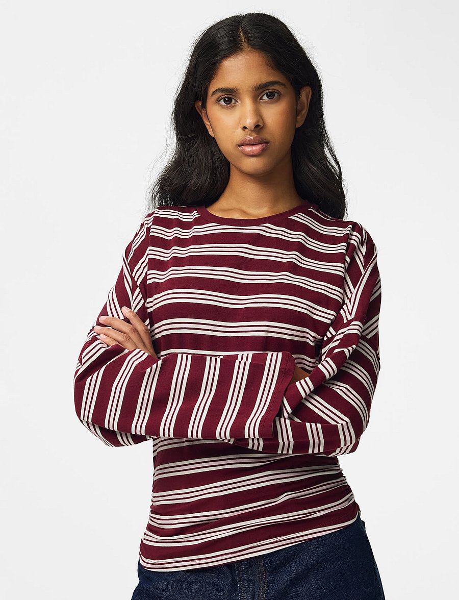 Pieces - PCALLI LS O-NECK TOP JRS NOOS - langerma toppar - windsor wine - 0