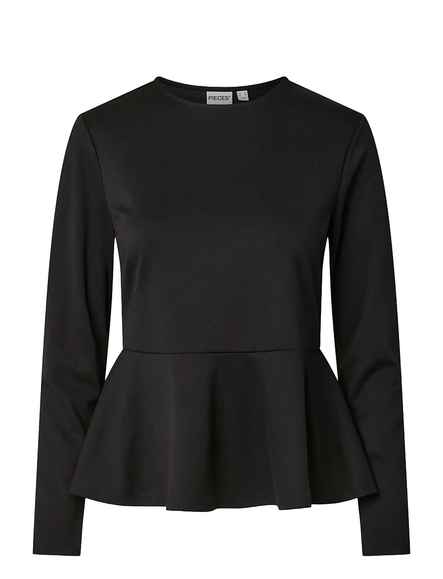Pieces - PCALISA LS PEPLUM TOP JRS NOOS BC - langärmlige tops - black - 1