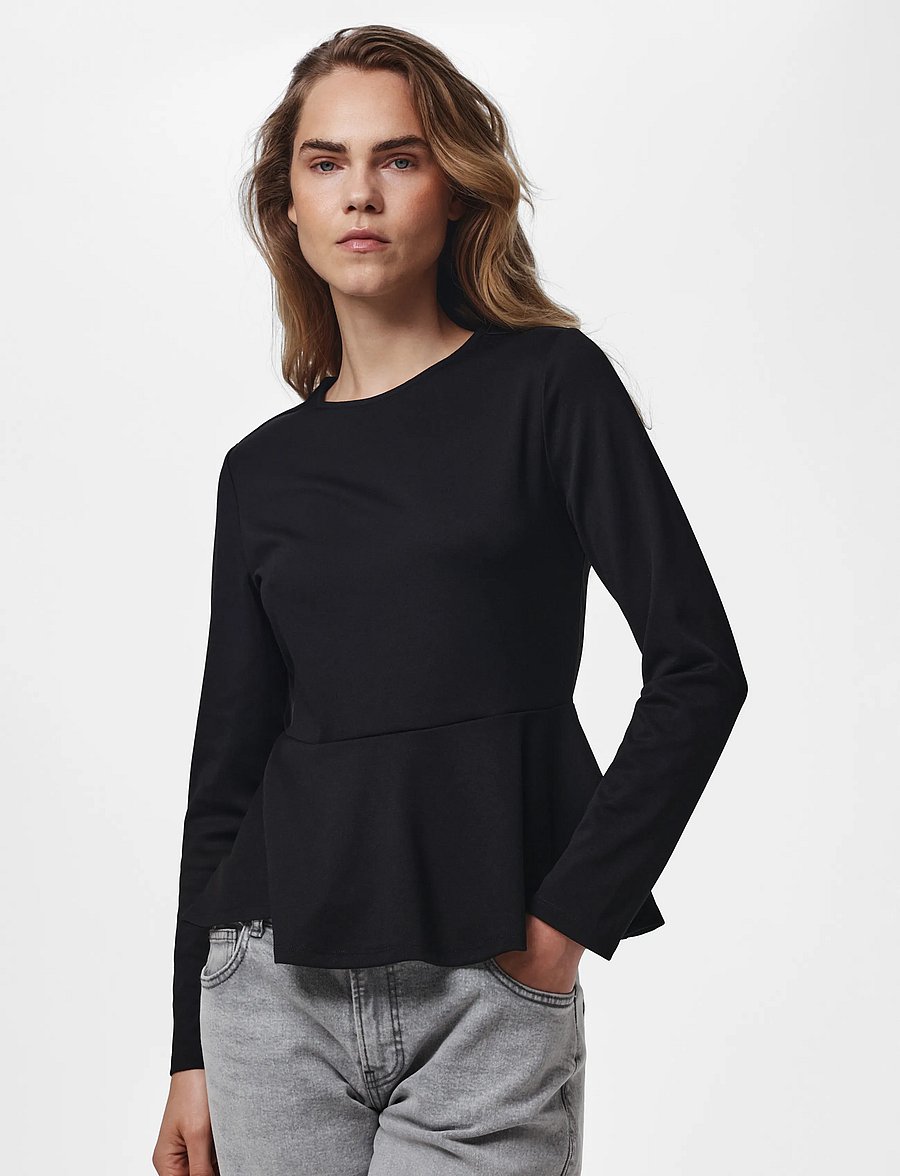 Pieces - PCALISA LS PEPLUM TOP JRS NOOS BC - langärmlige tops - black - 0