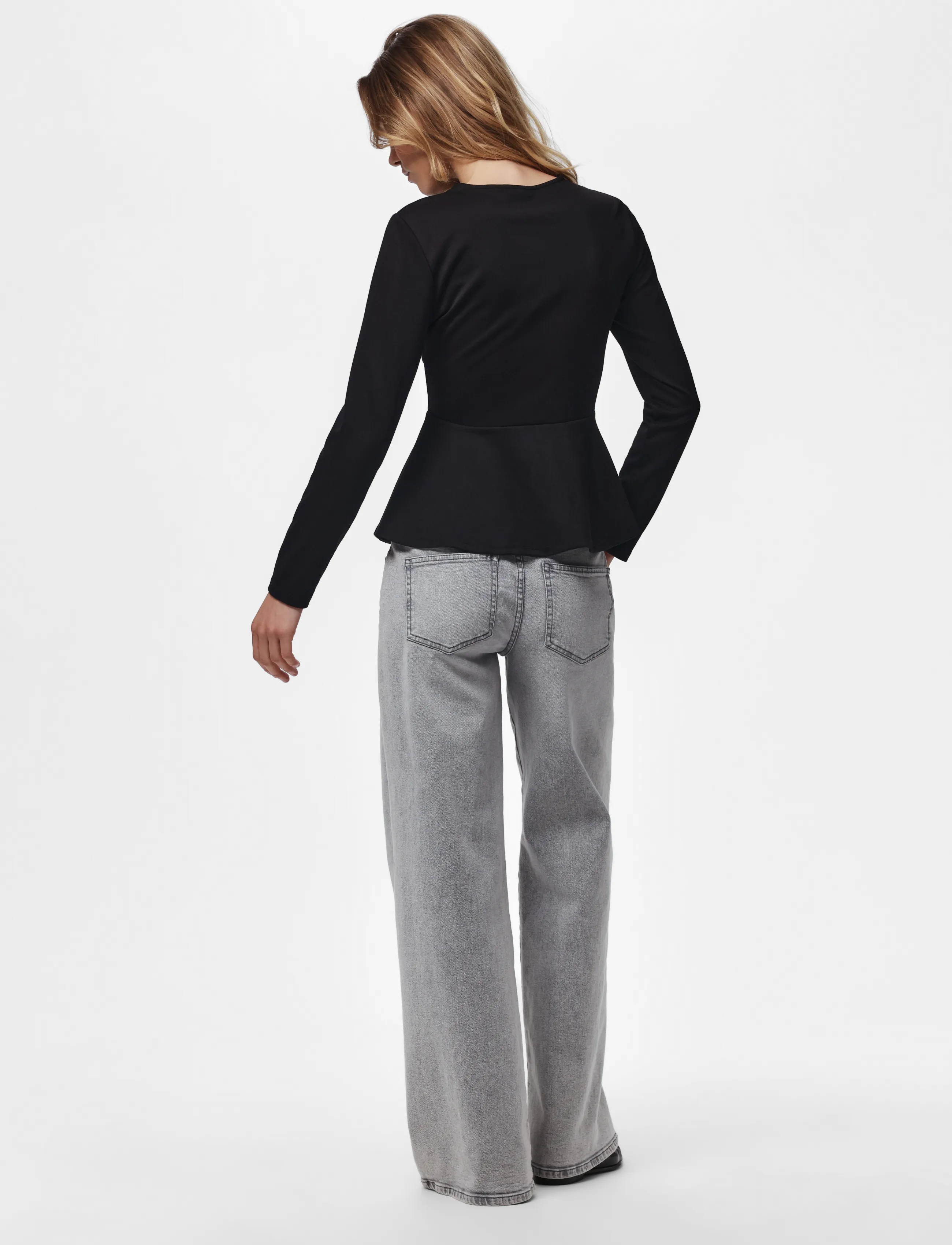 Pieces - PCALISA LS PEPLUM TOP JRS NOOS BC - langärmlige tops - black - 3