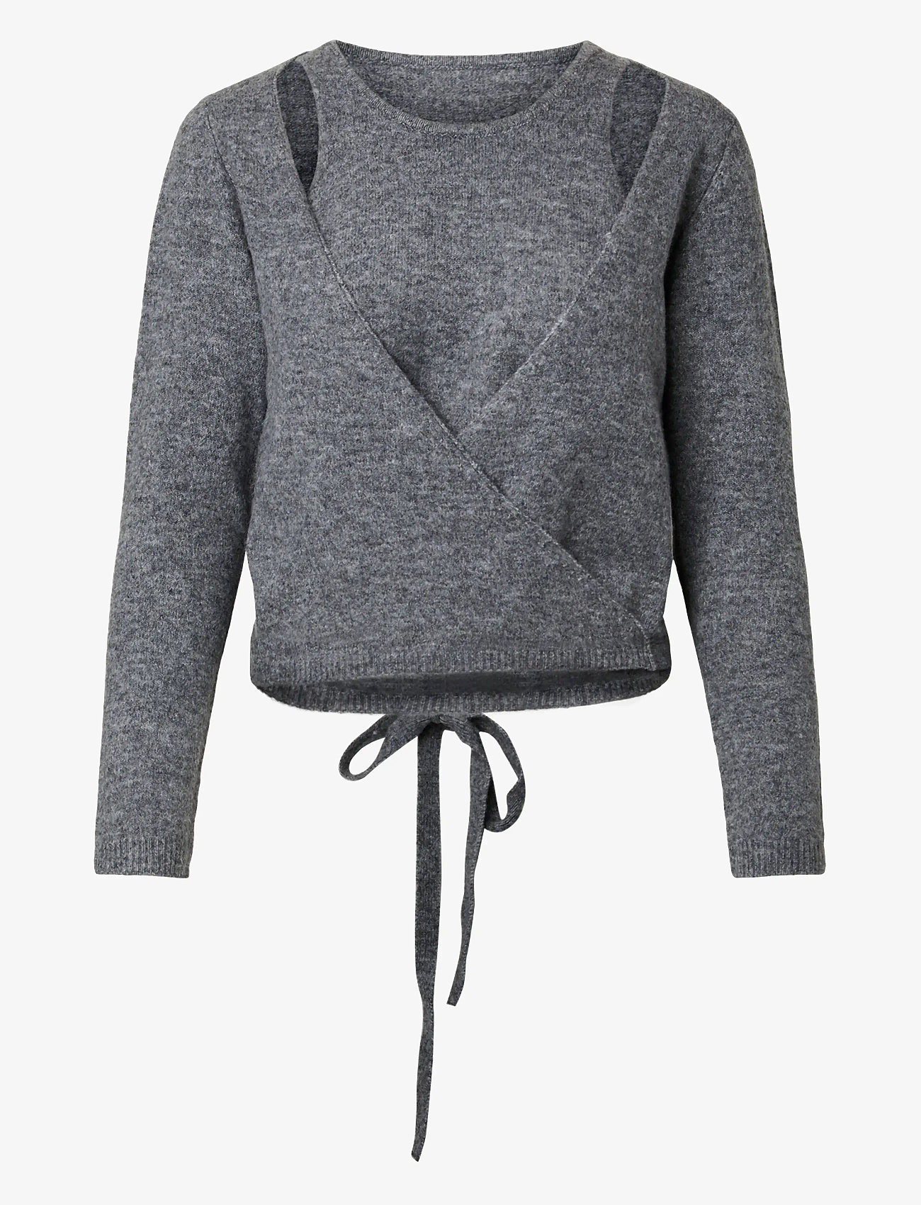 Pieces - PCMAJI LS O-NECK WRAP KNIT D2D - jumpers - medium grey melange - 1