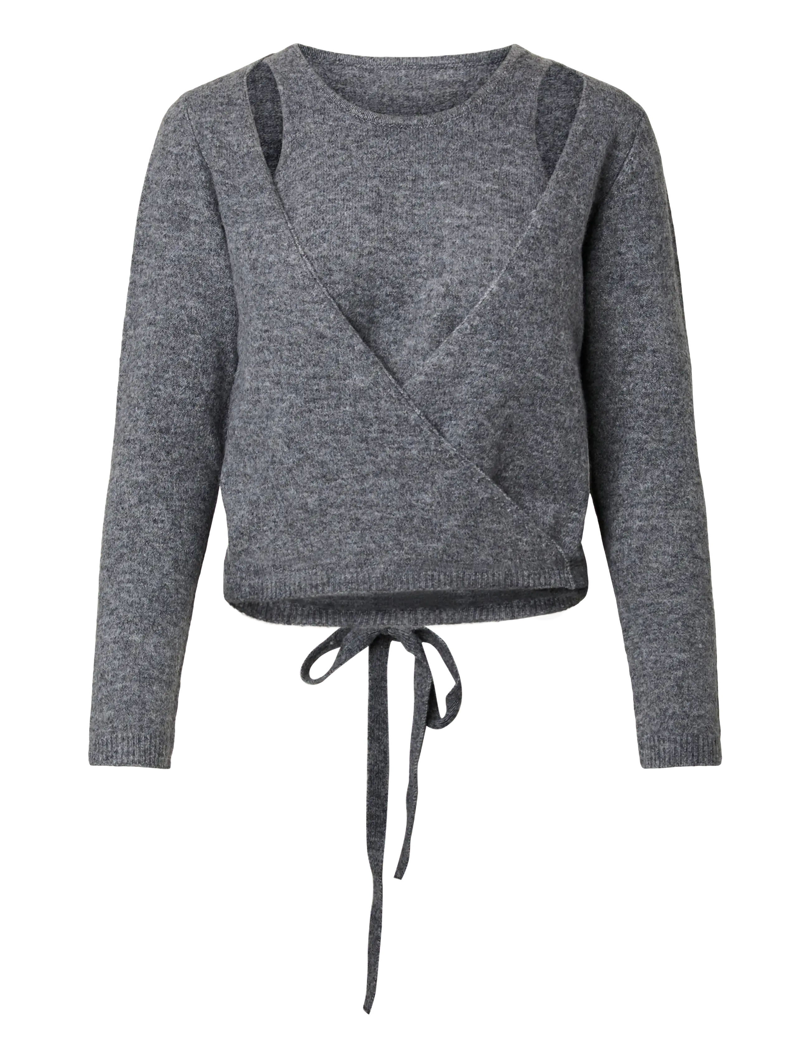 Pieces PCMAJI LS O-NECK WRAP KNIT D2D - Transitional Layering - MEDIUM GREY MELANGE / grey
