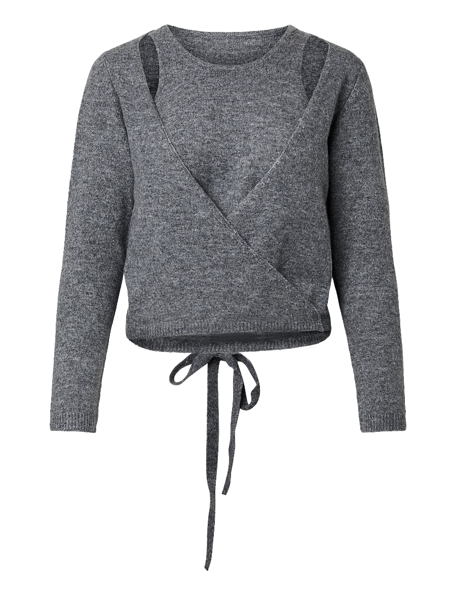 Pieces - PCMAJI LS O-NECK WRAP KNIT D2D - striktrøjer - medium grey melange - 1