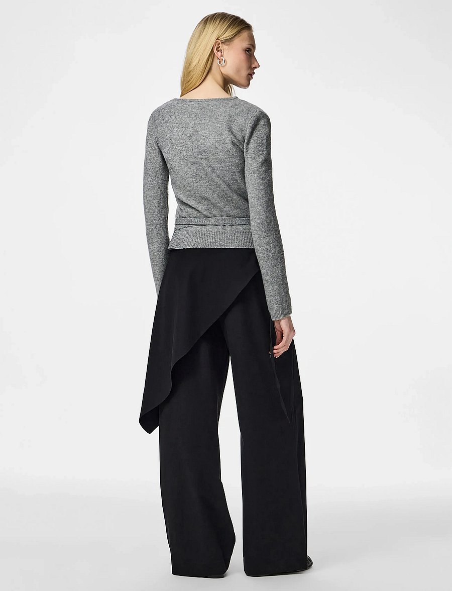 Pieces - PCMAJI LS O-NECK WRAP KNIT D2D - striktrøjer - medium grey melange - 3