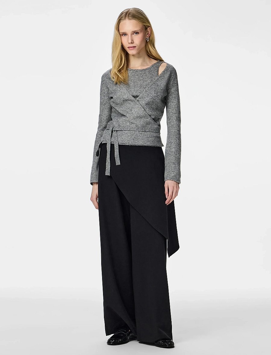 Pieces - PCMAJI LS O-NECK WRAP KNIT D2D - striktrøjer - medium grey melange - 4