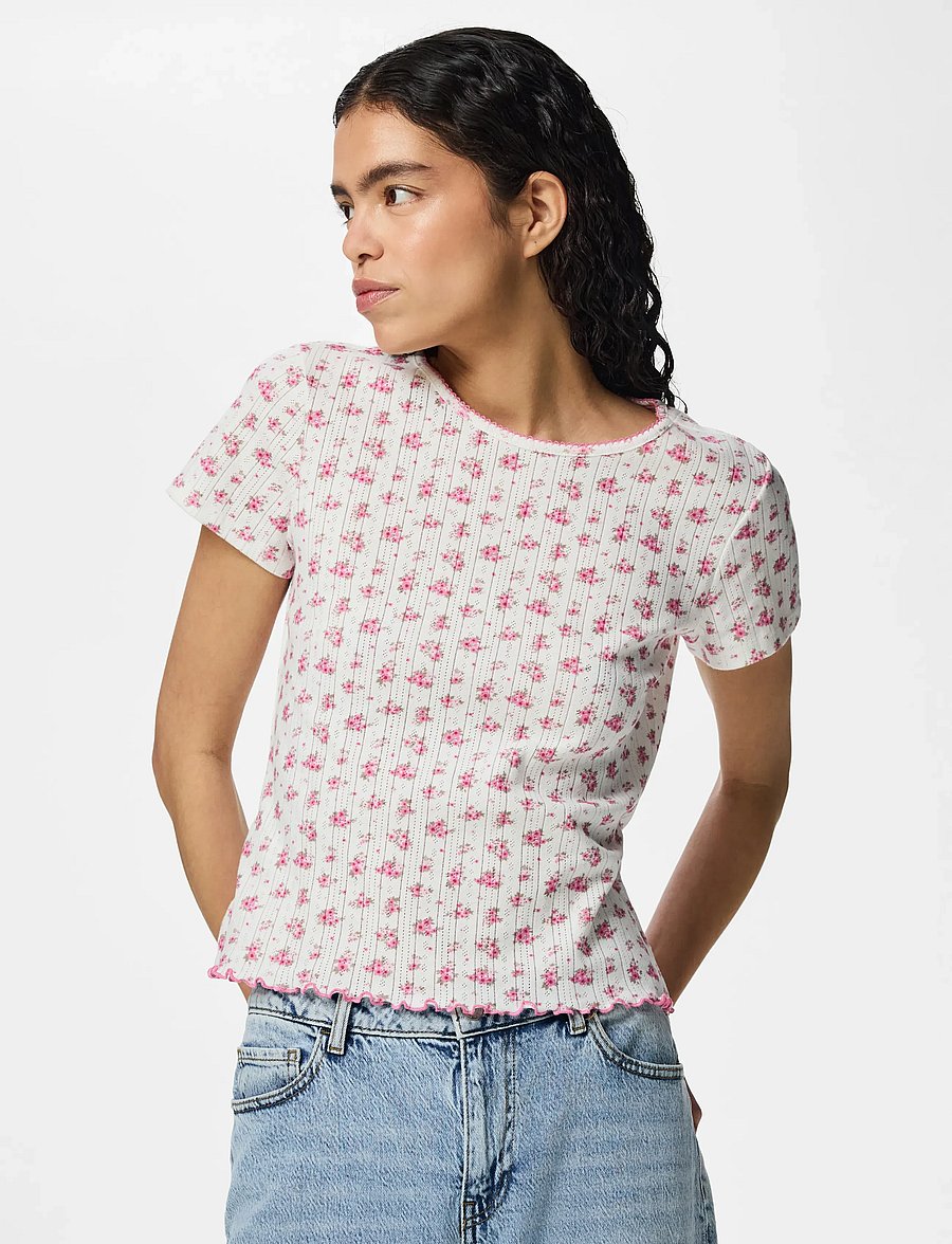 Pieces - PCMYA SS POINTELLE T-SHIRT JRS D2D - t-shirts - birch - 0
