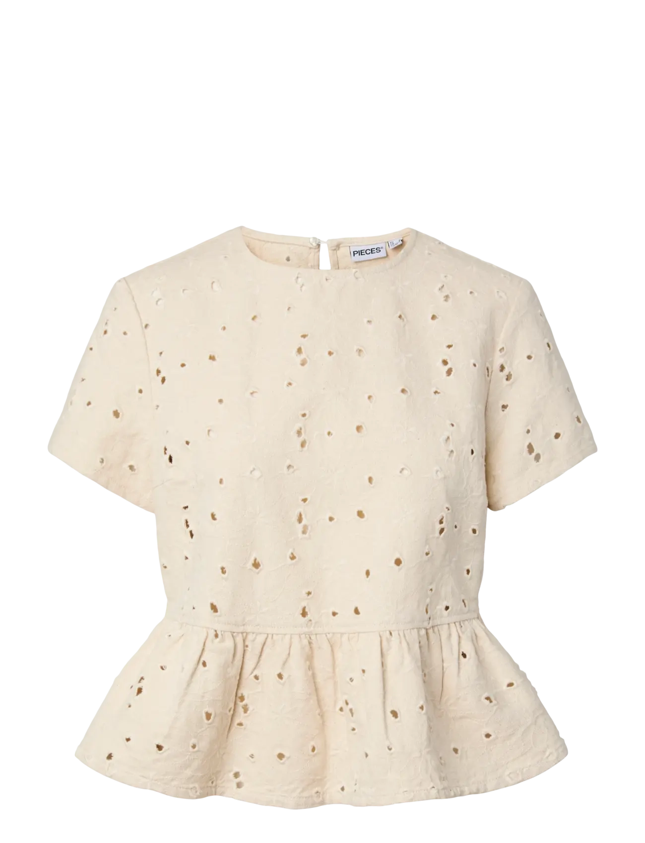 Pieces - PCELLA SS TOP DNM D2D - lühikeste varrukatega pluusid - ecru - 1