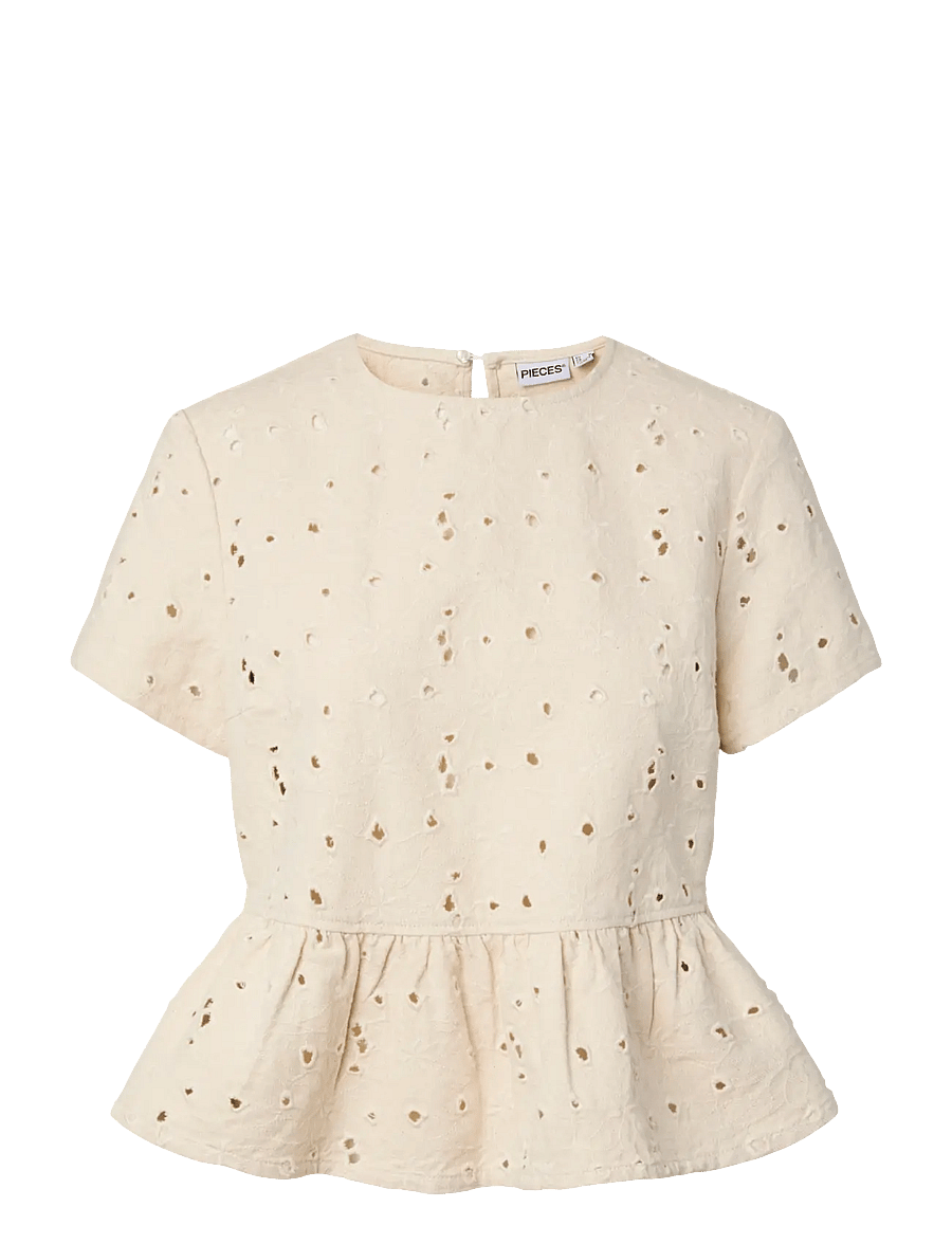 Pieces - PCELLA SS TOP DNM D2D - lühikeste varrukatega pluusid - ecru - 1