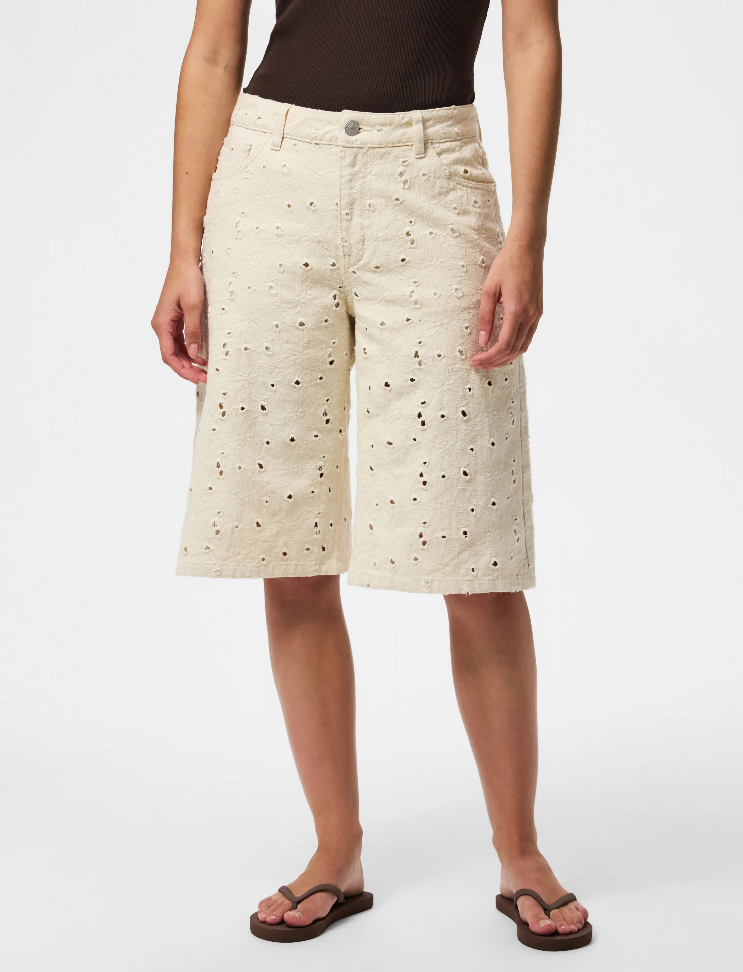 Pieces Pcella Mw Jorts Dnm D2D, XS, Cream, Shorts > Bermudas, Dame