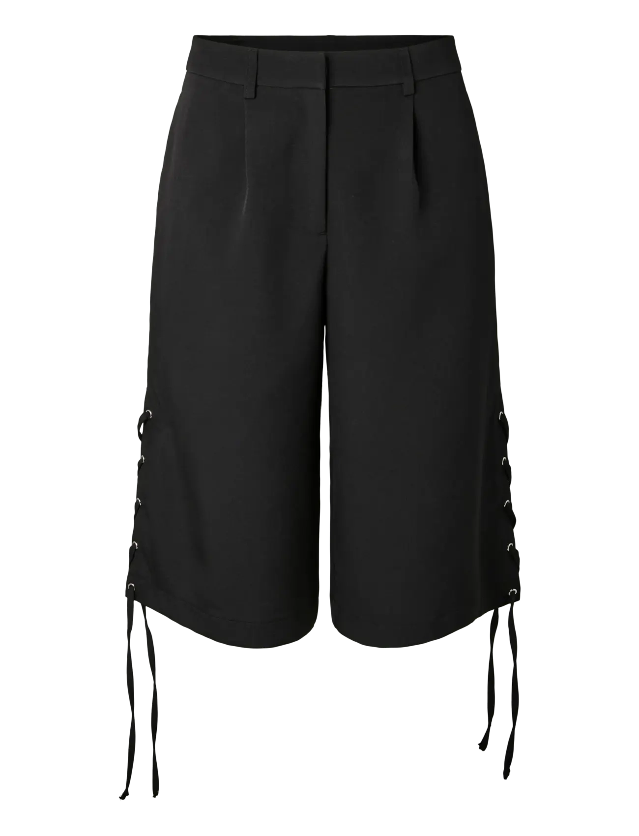 Pieces Pctempre Hw Tie Detail Jorts D2D, XS, Shorts, Schwarz - Bermudas, Frauen
