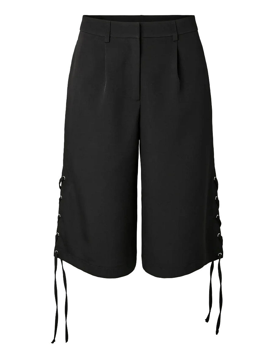 Pieces - PCTEMPRE HW TIE DETAIL JORTS D2D - bermuda püksid - black - 0