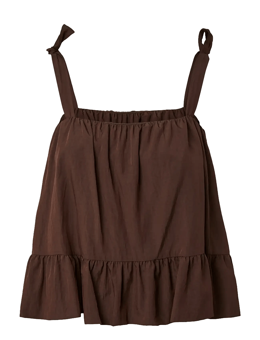 Pieces - PCJULIA SL PEPLUM TOP WVN D2D - varrukateta pluusid - hot fudge - 1