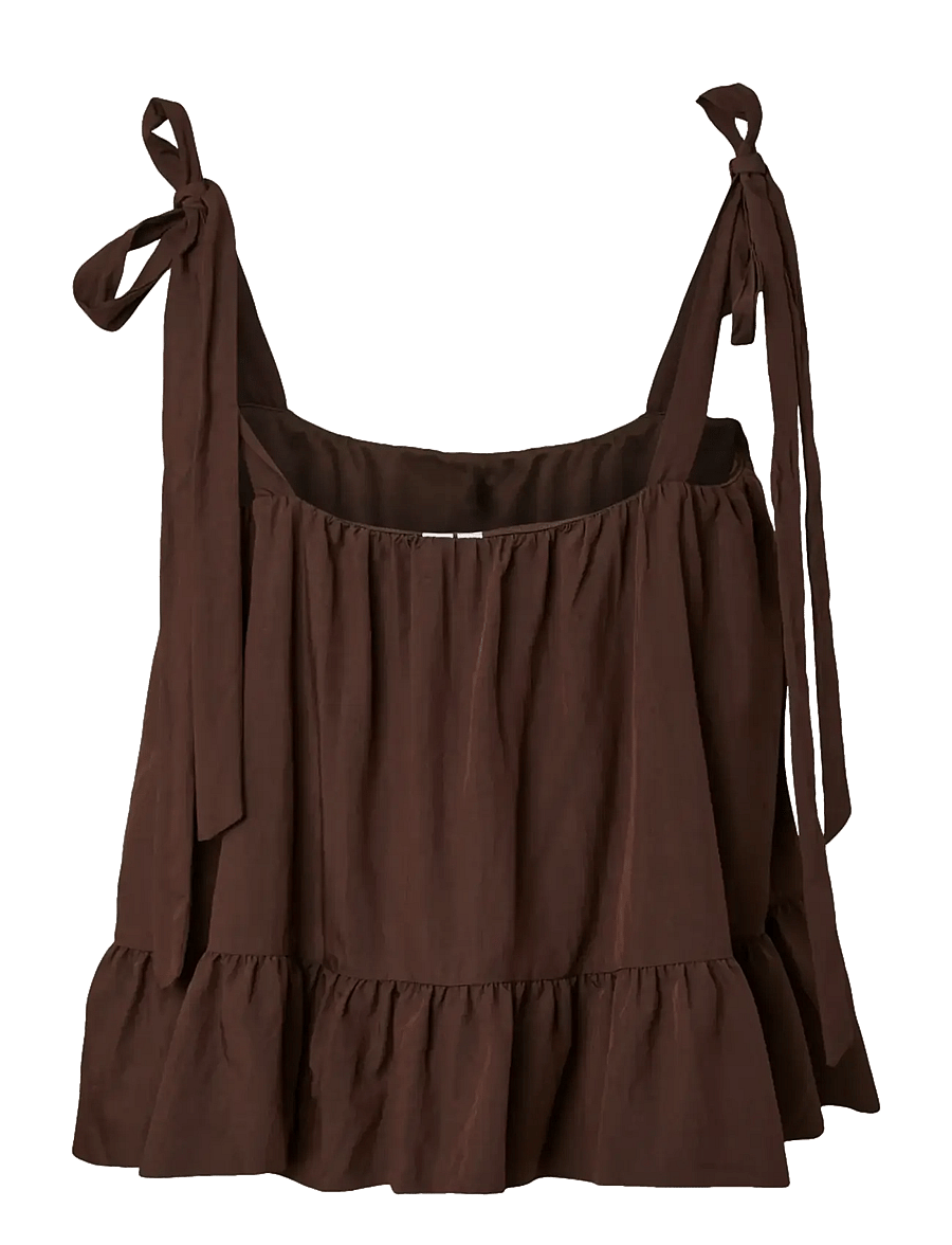 Pieces - PCJULIA SL PEPLUM TOP WVN D2D - varrukateta pluusid - hot fudge - 2