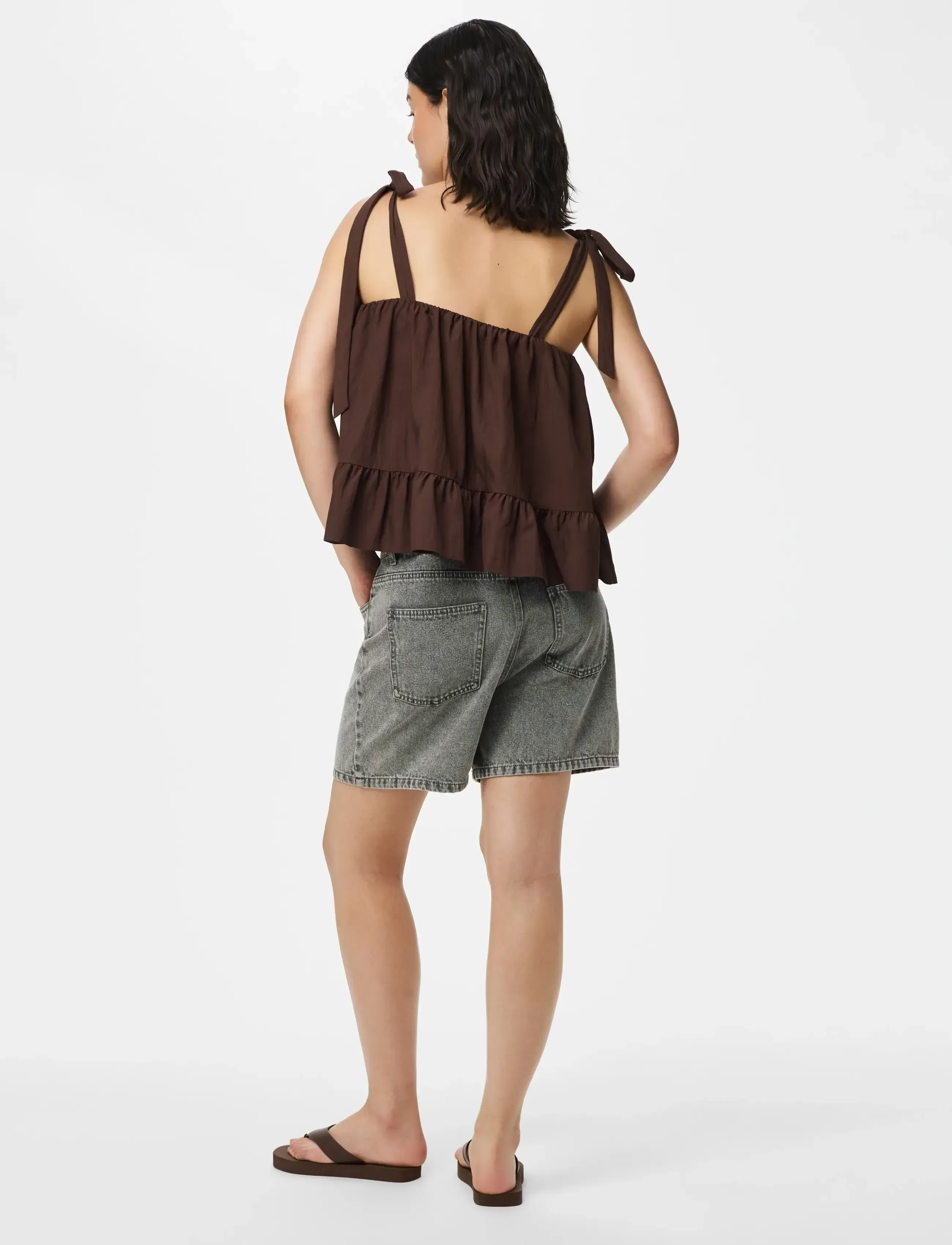 Pieces - PCJULIA SL PEPLUM TOP WVN D2D - varrukateta pluusid - hot fudge - 3