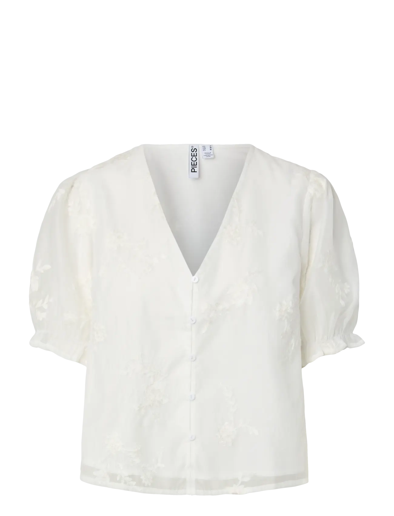 Pieces Pcmagina Ss V-Neck Top Wvn D2D, Kvinder, Pufærmet V-Hals Bluse, Hvid, Str: M