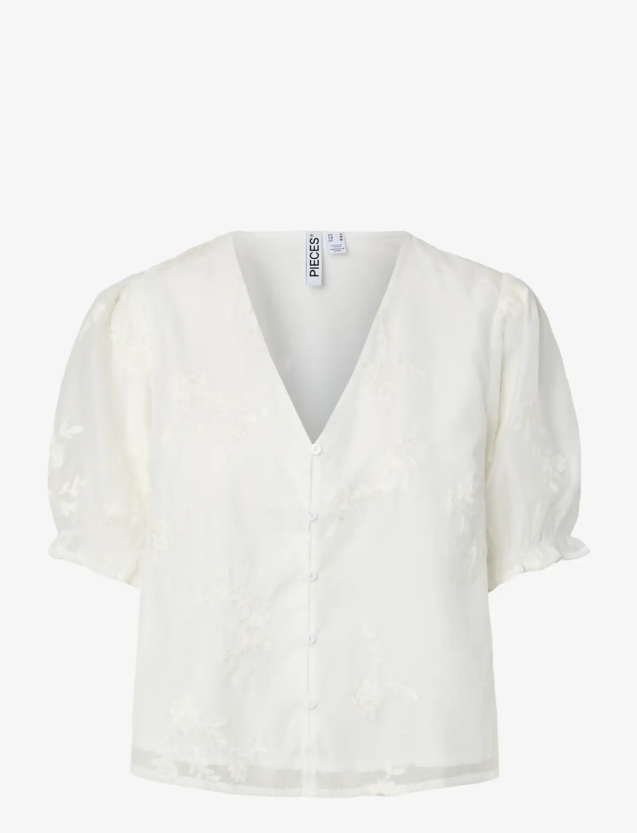 Pieces - PCMAGINA SS V-NECK TOP WVN D2D - kortærmede bluser - cloud dancer - 0