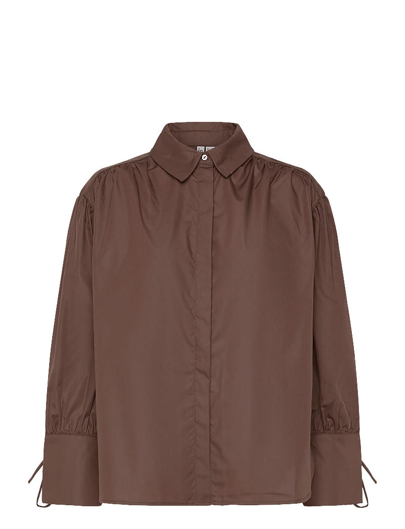 Pieces - PCANNI LS PLEATED DETAIL SHIRT WVN D2D - langärmlige hemden - hot fudge - 0