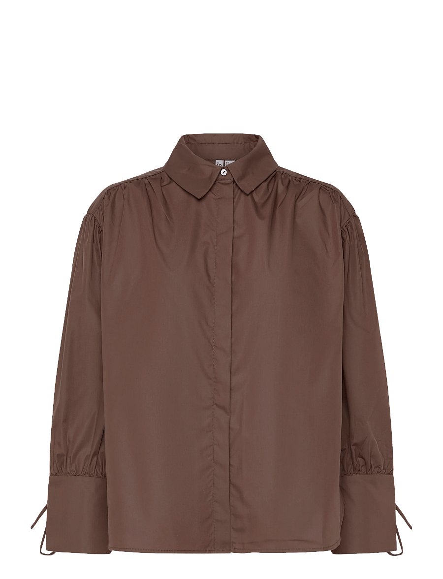 Pieces - PCANNI LS PLEATED DETAIL SHIRT WVN D2D - langærmede skjorter - hot fudge - 0