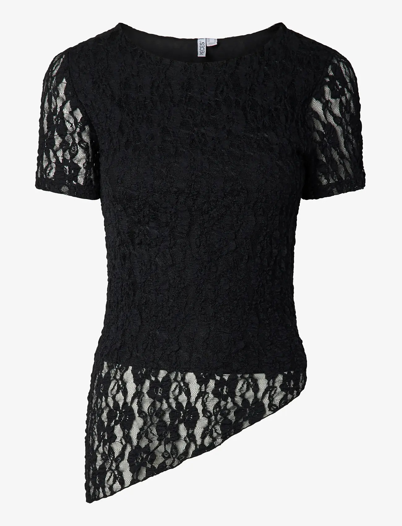 Pieces - PCARIANA SS ASYMMETRIC LACE TOP D2D - t-shirts - black - 0