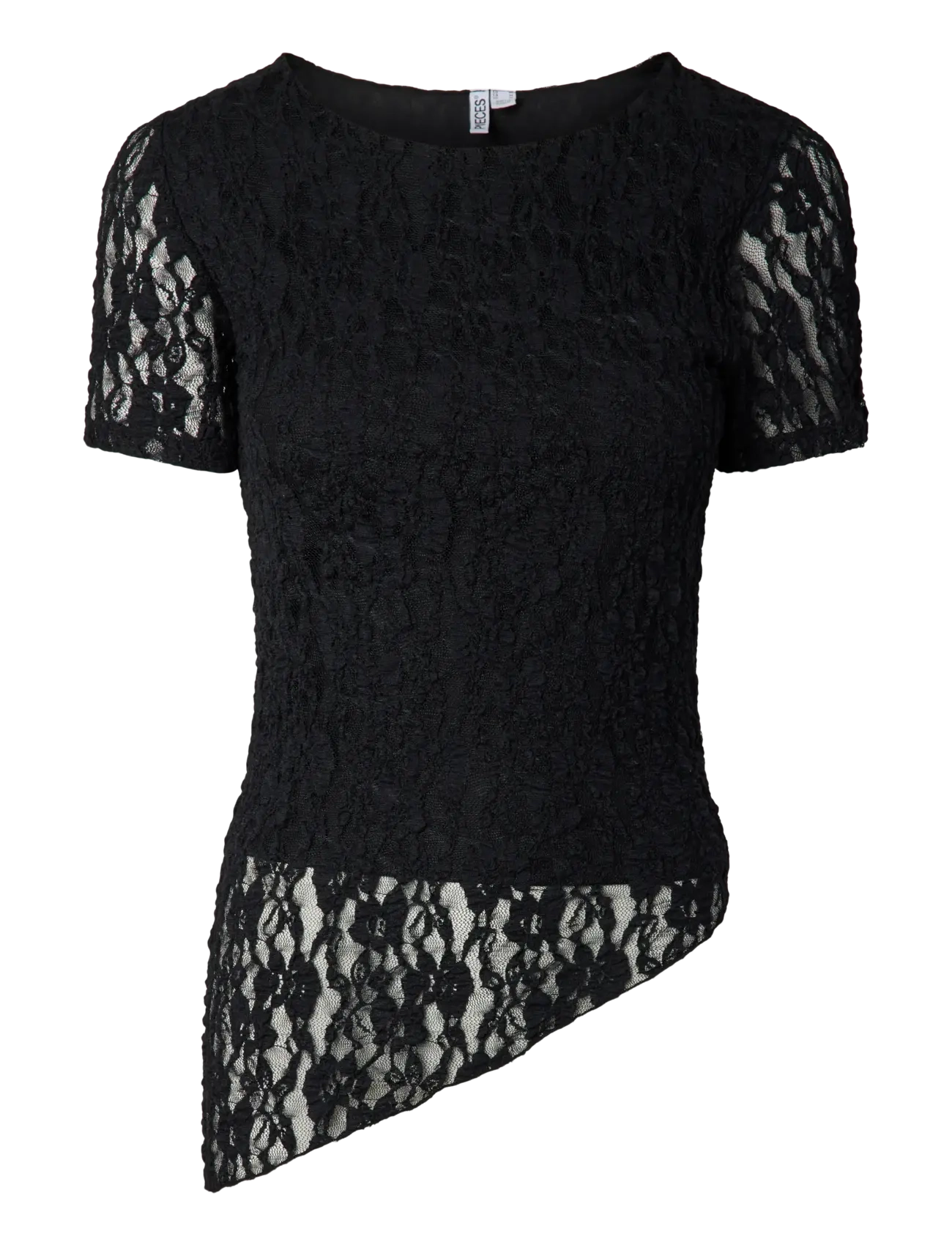 Pieces PCARIANA SS ASYMMETRIC LACE TOP D2D - T-shirts - BLACK / black