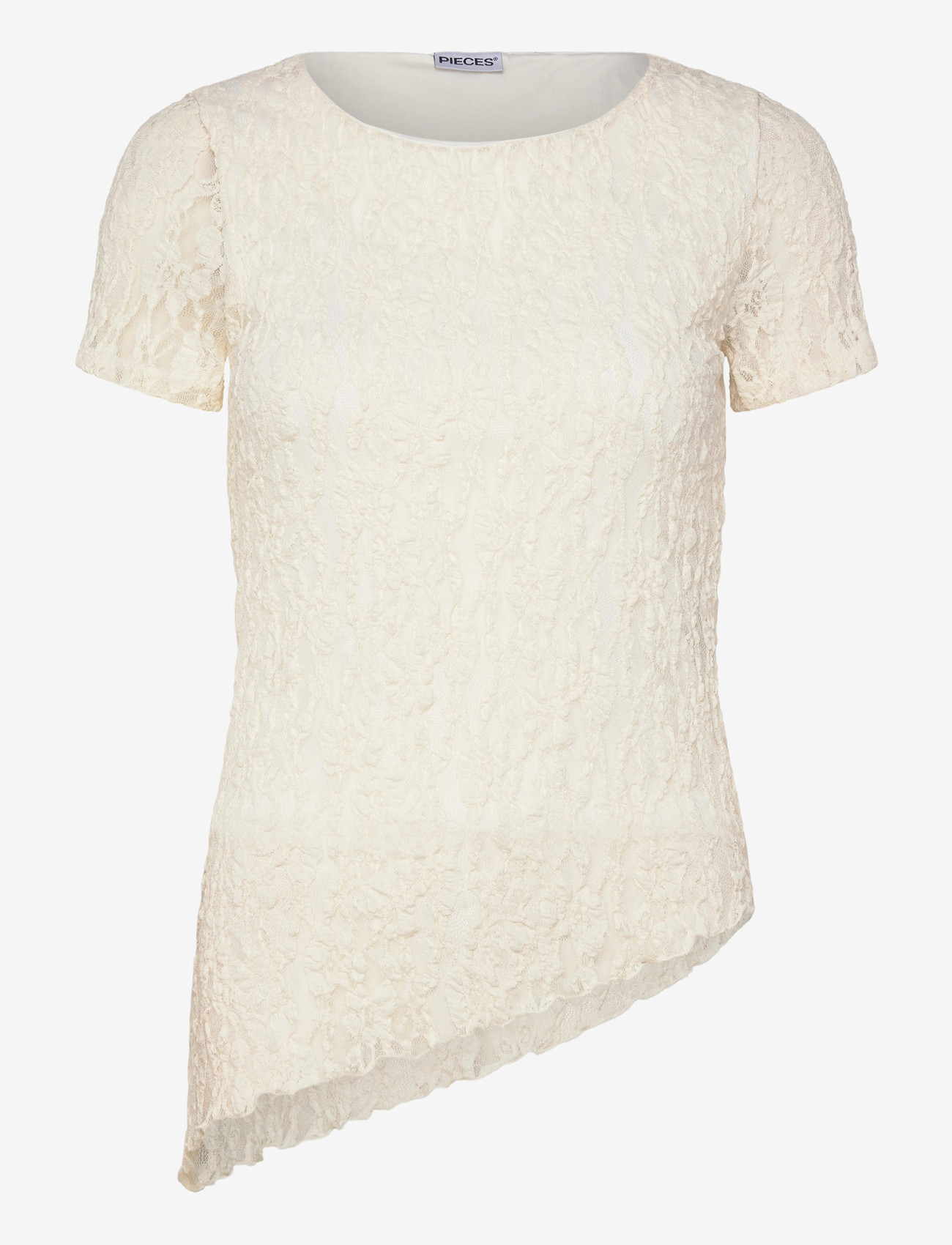 Pieces - PCARIANA SS ASYMMETRIC LACE TOP D2D - stuttermarbolir - cloud dancer - 0