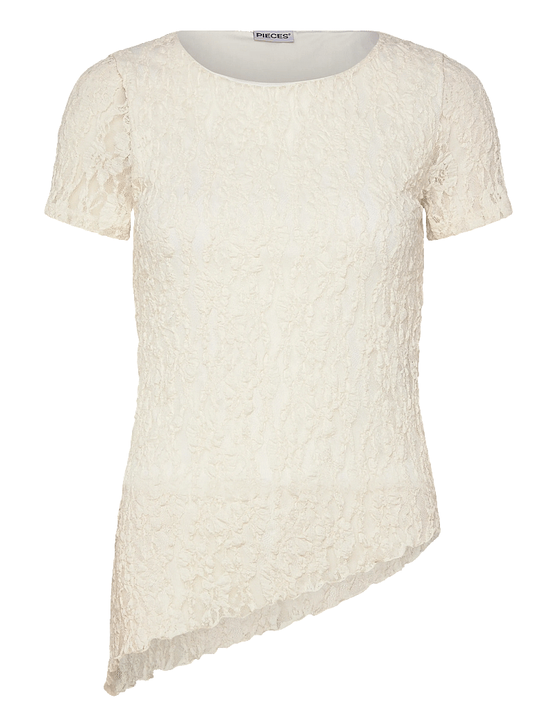 Pieces - PCARIANA SS ASYMMETRIC LACE TOP D2D - stuttermarbolir - cloud dancer - 0