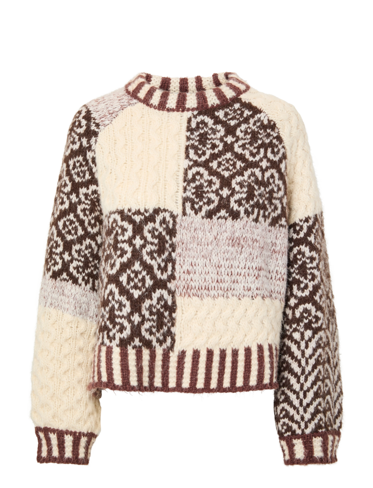 Pieces PCFUSION LS O-NECK COLORBLOCK KNIT BC - Clothing - GREIGE / beige