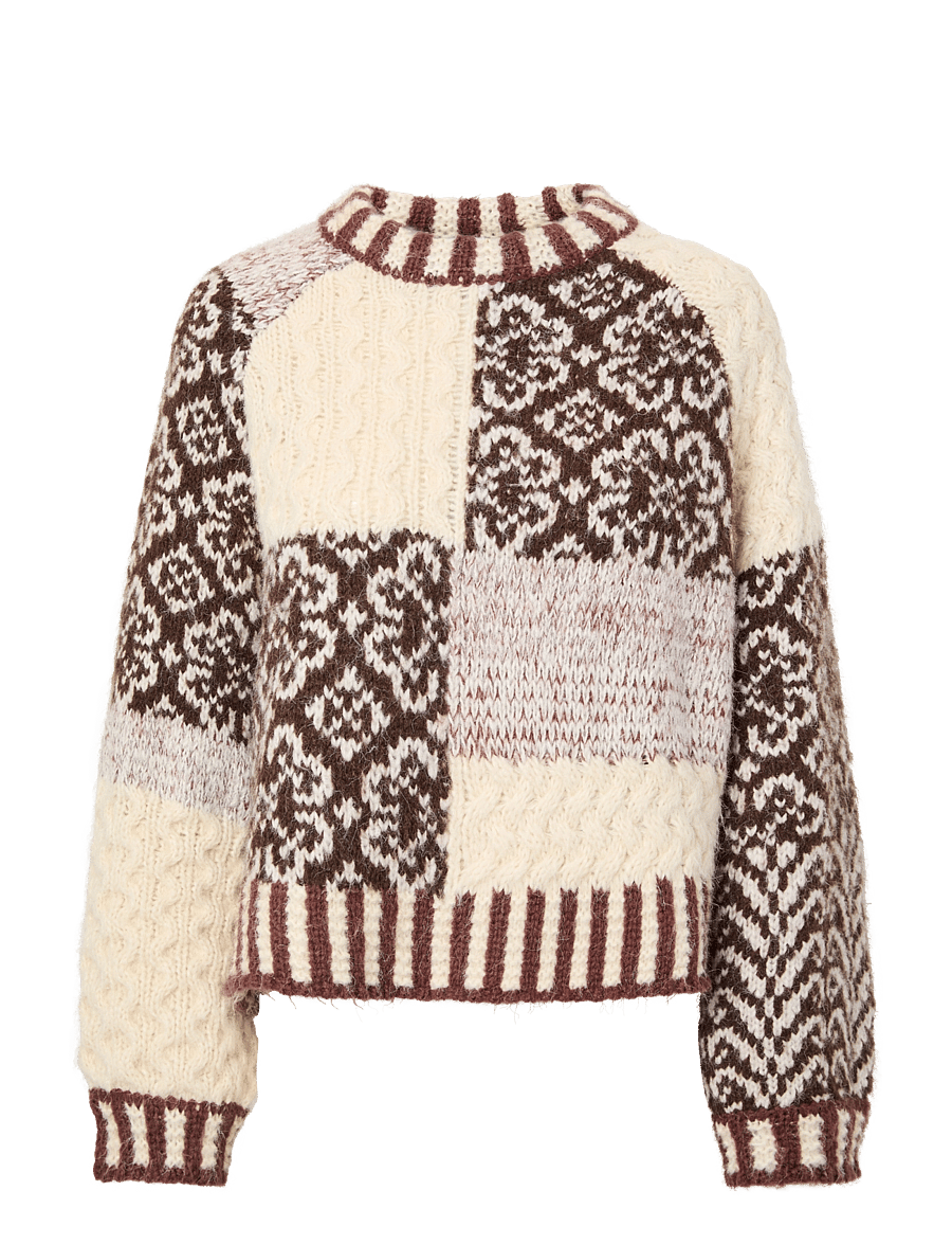 Pieces - PCFUSION LS O-NECK COLORBLOCK KNIT BC - greige - 0
