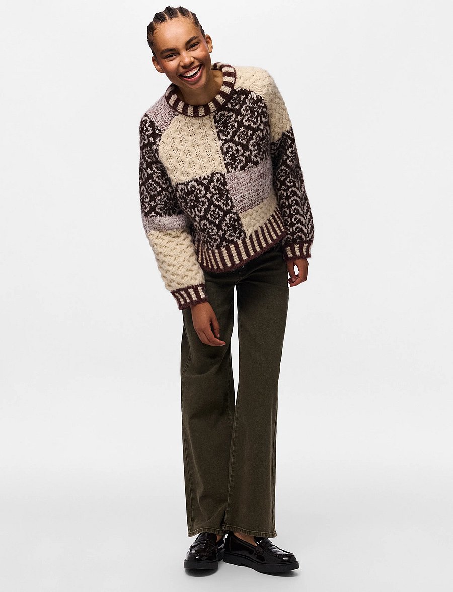 Pieces - PCFUSION LS O-NECK COLORBLOCK KNIT BC - pullover - greige - 0